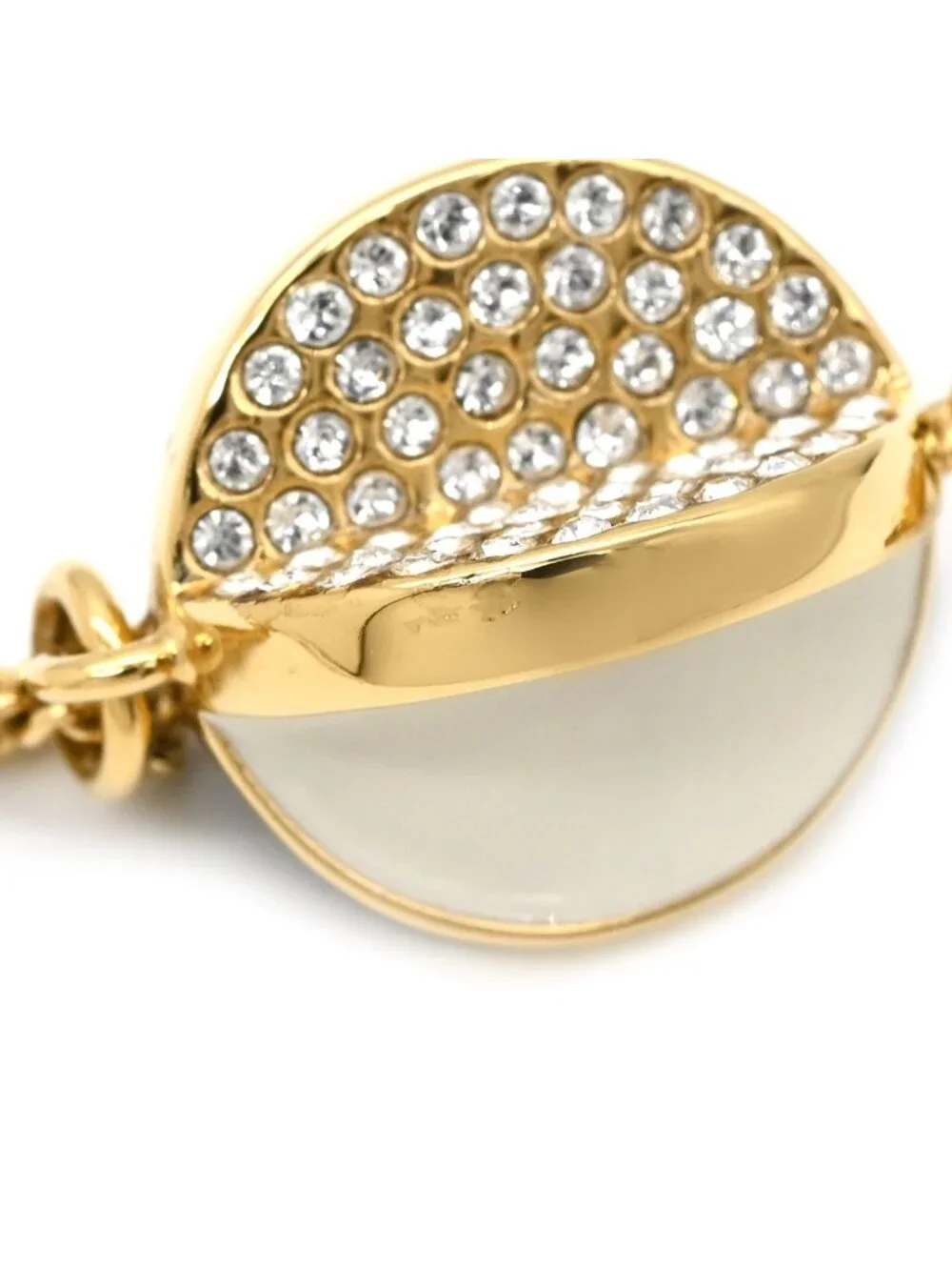 Chanel Necklace Rhinestone CC Logo Lacquer White Black Gold CC Mark Swing